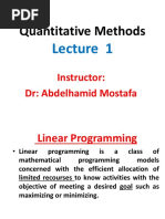 Quantitative Methods: Instructor: DR: Abdelhamid Mostafa