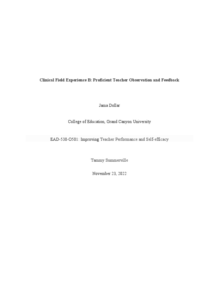 Gcu Clinical Field Experience B Proficient Teacher Observation and