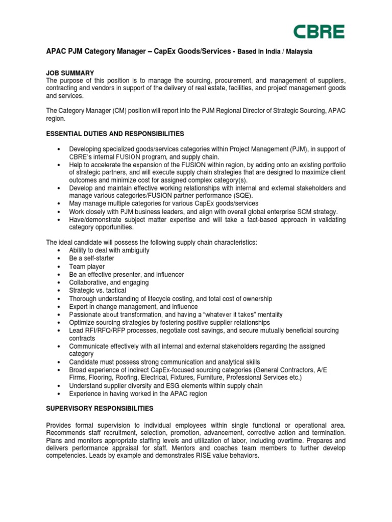 APAC Category Manager for CapEx Sourcing | PDF | Procurement | Supply Chain