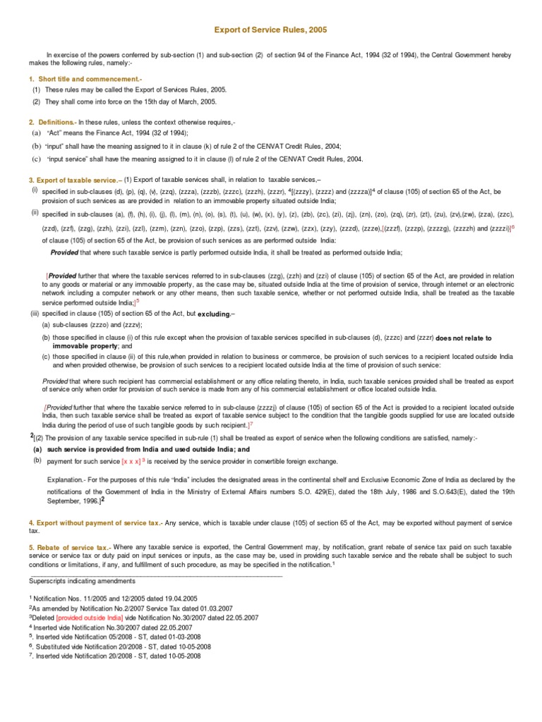 Export of Service Rules, 2005 | PDF | Property | Taxes