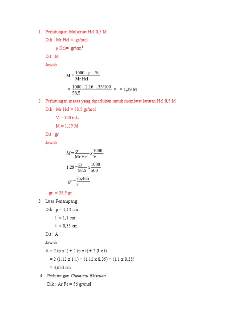 Perhitungan Molaritas Hcl 0 | PDF