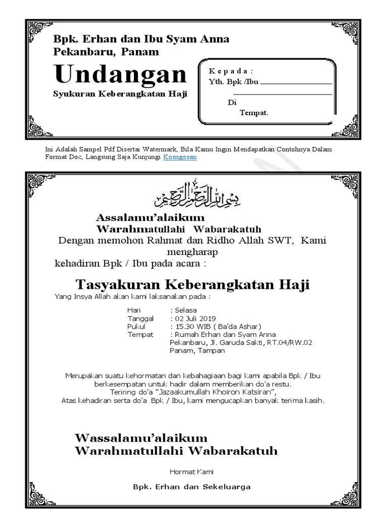 CONTOH UNDANGAN TASYAKURAN HAJI PDF | PDF