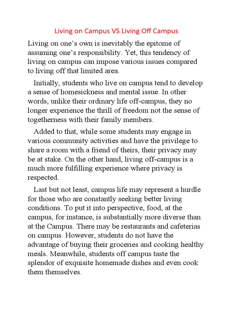 Living On Campus VS Living Off Campus PDF