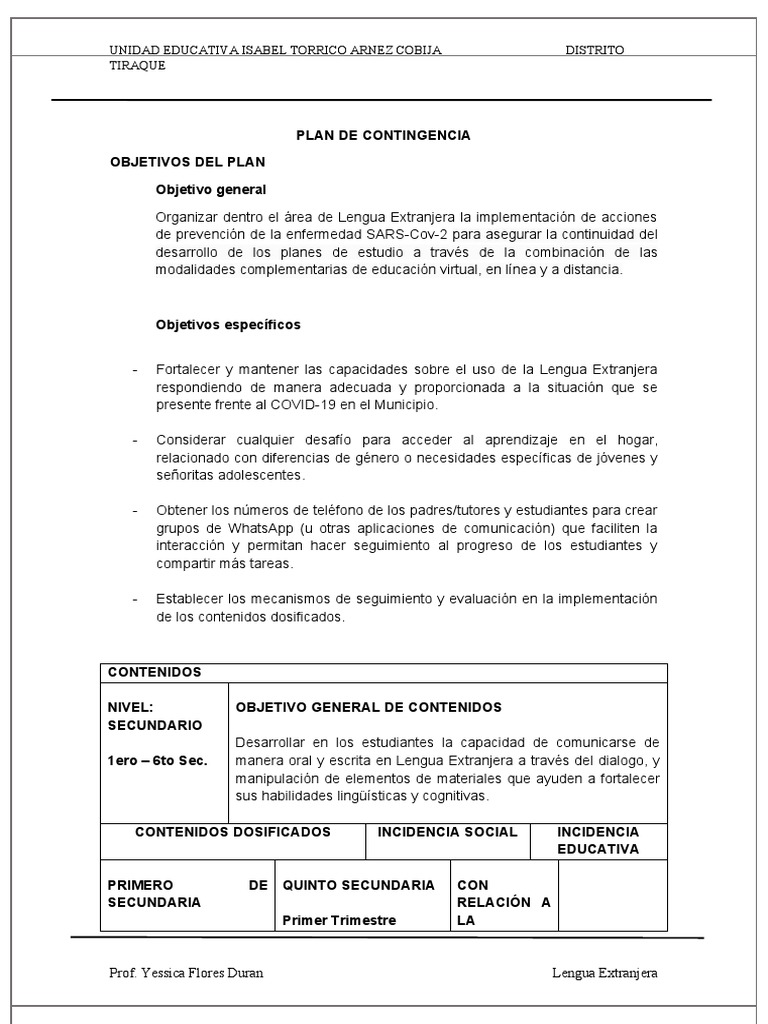 Plan de Contingencia COVID-19 Educación | PDF | Ciencias de la Salud