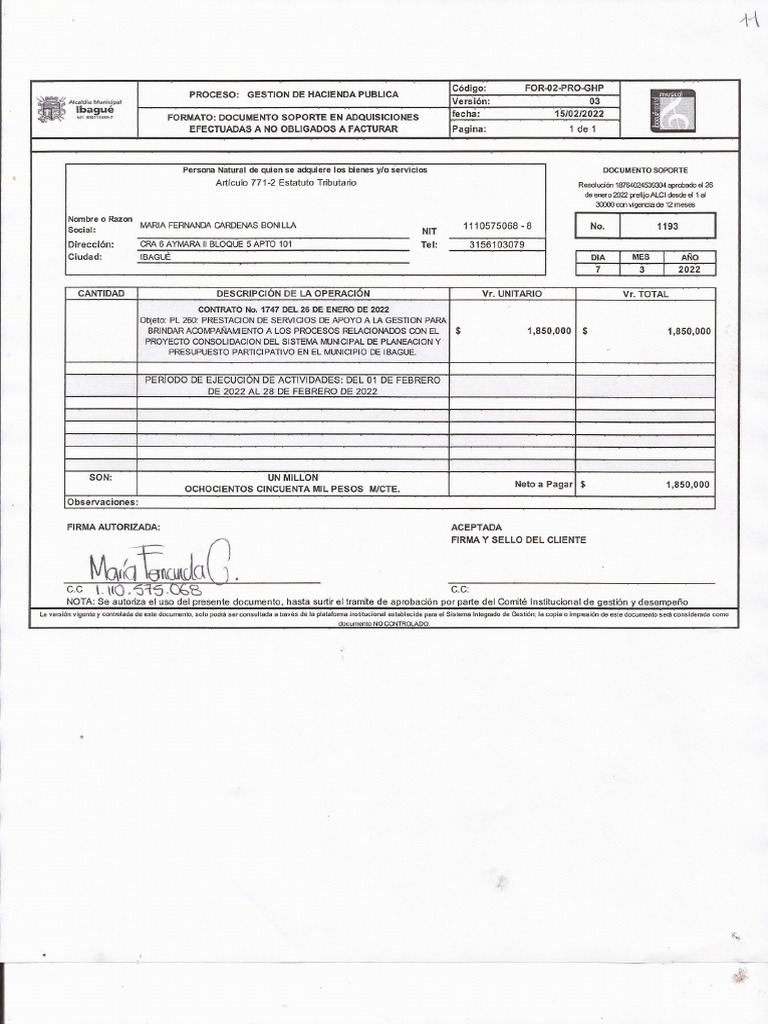 Documento Soporte en Adquisiciones Efectuadas A No Obligados A Facturar ...