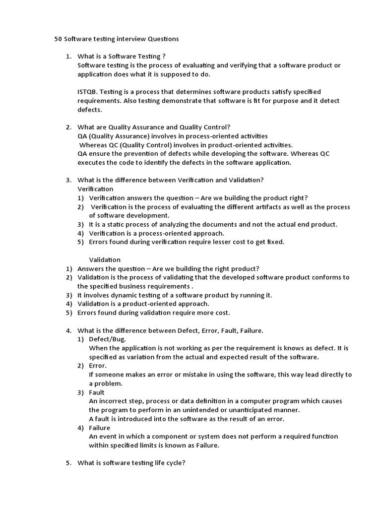50 Software Testing Interview Questions PDF Software Testing