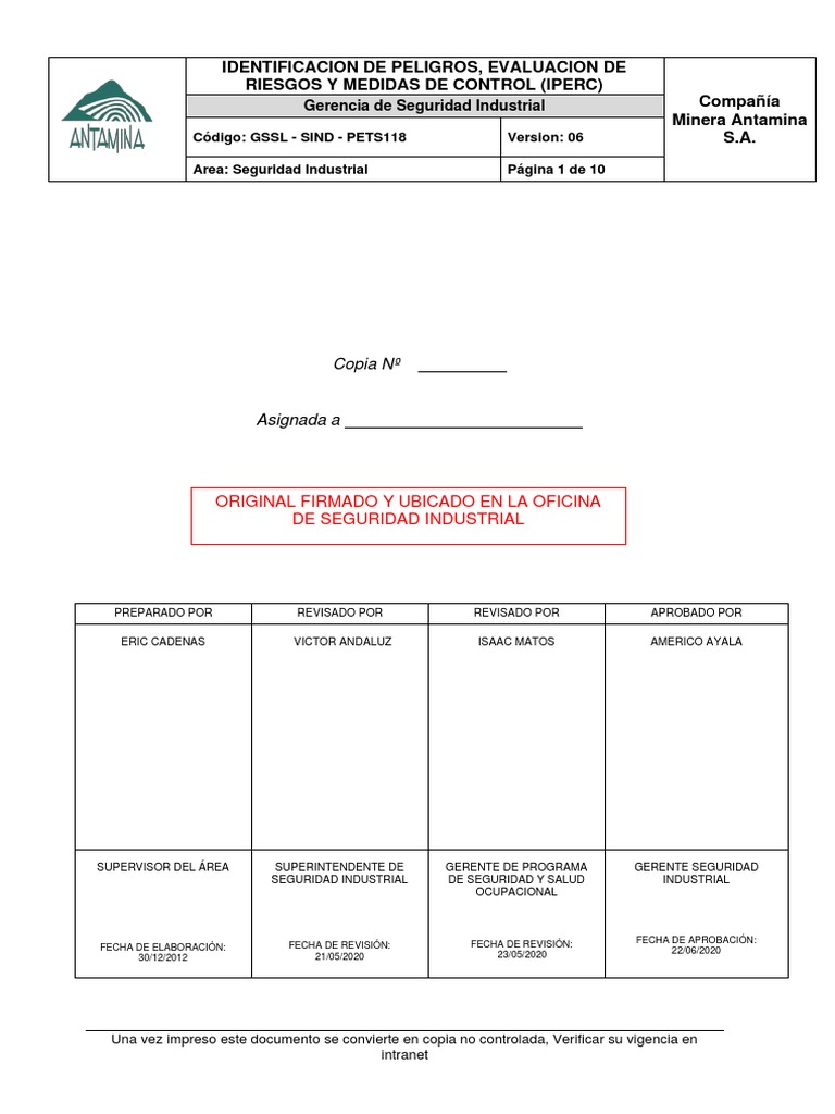 Seguridad en el Trabajo: IPERC GSSL | PDF | Riesgo | Seguridad y salud ...