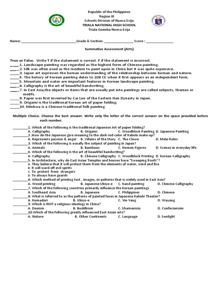 Summative Arts Pdf Calligraphy East Asia