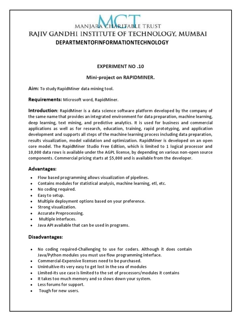 Rapidminer pdf systems engineering data management