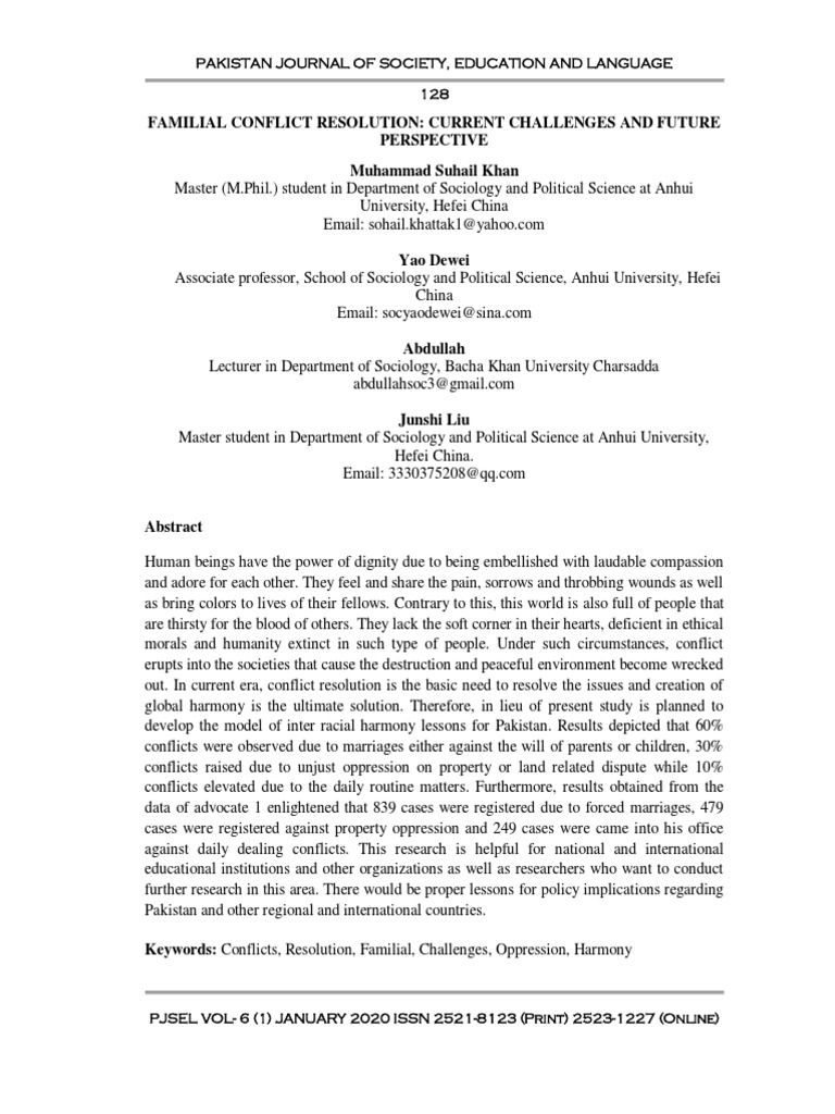 Familial Conflict Resolution in Pakistan | PDF | Qualitative Research ...