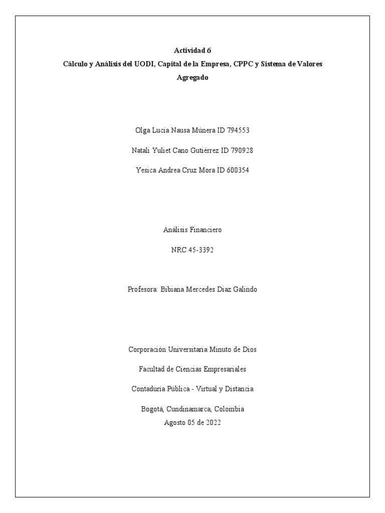 Análisis Financiero: UODI y Capital Empresarial | PDF | Capital de ...