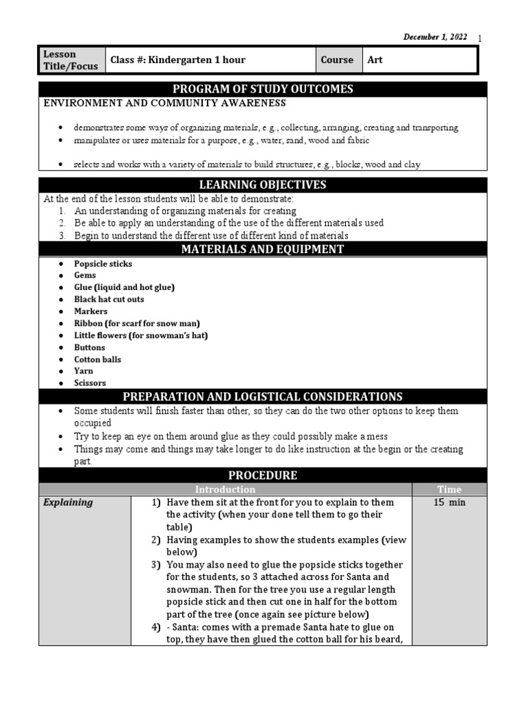 Lesson plan art pdf