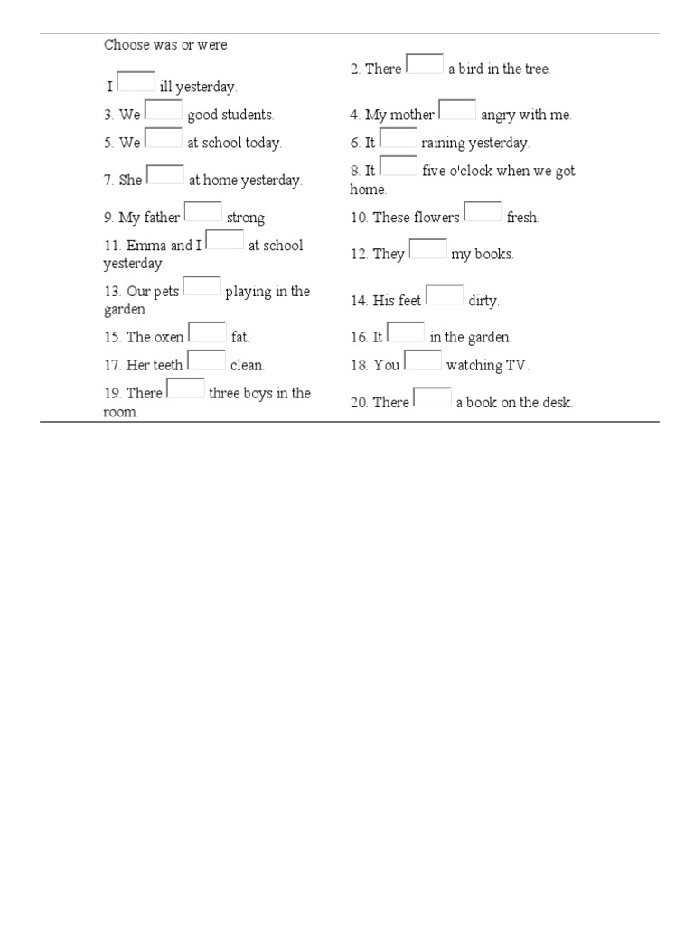 Choose was or were for 20 sentences | PDF
