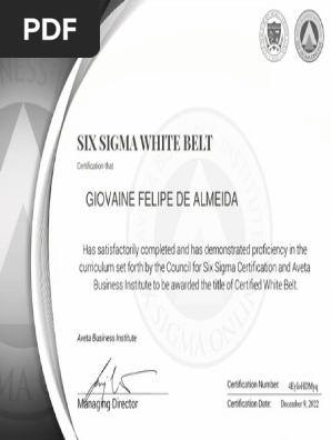 Official Certification Issued Six Sigma White Belt Certification PDF