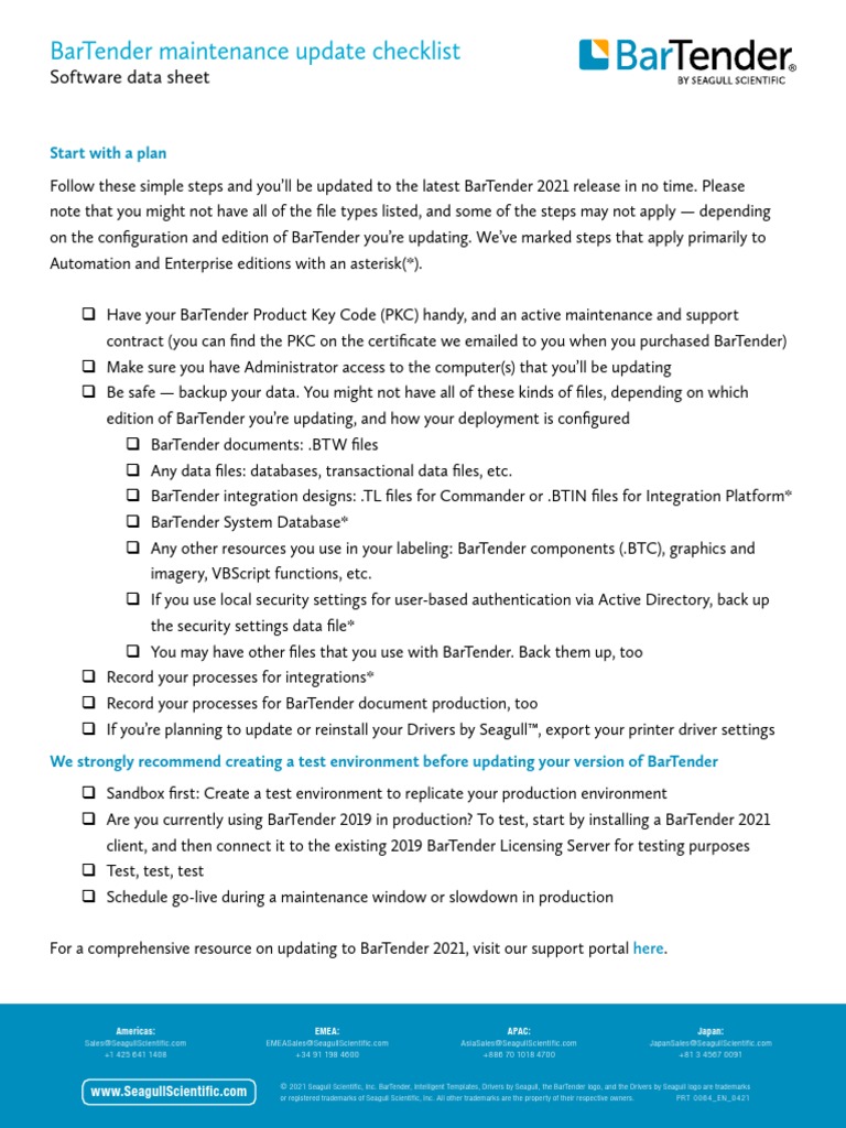 Bartender Maintenance Update Checklist | PDF | Computer File | Active ...