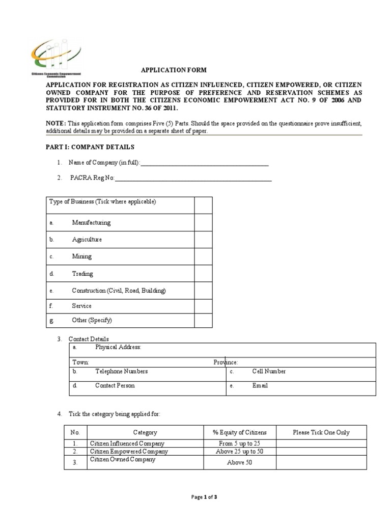 PP Application Form for Citizen Companies | PDF | Identity Document ...