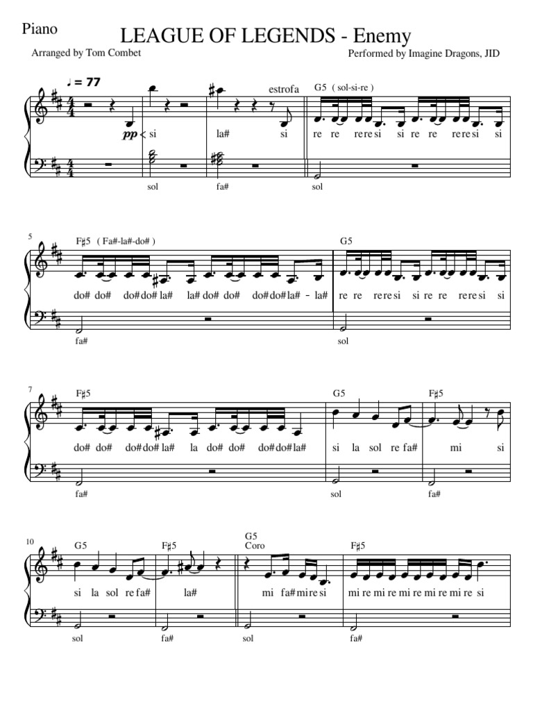 Enemy by Imagine Dragons Piano | PDF