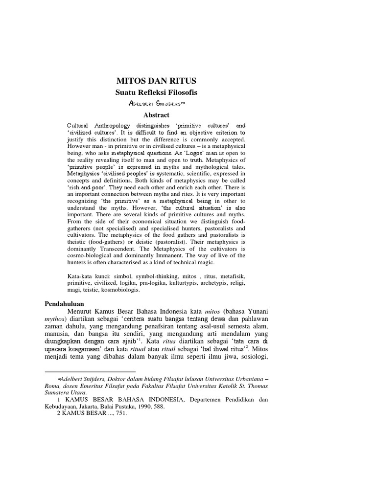 Mitos Dan Ritus Suatu Refleksi Filosofis 5d39e080 | PDF | Religious ...