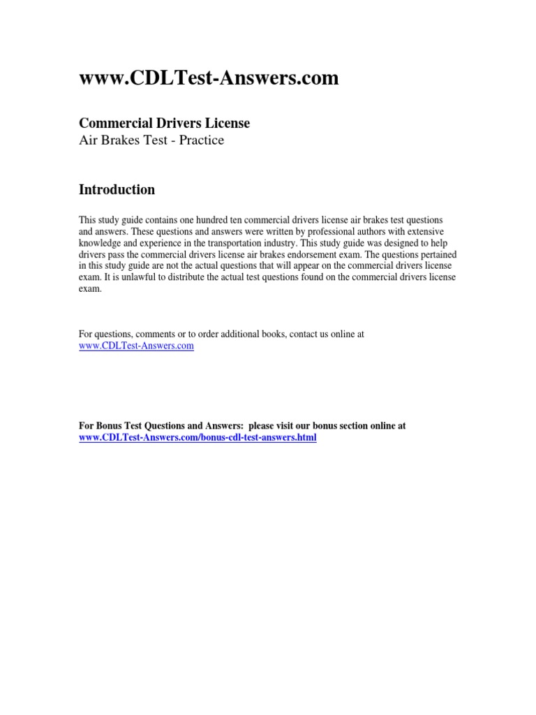 Air Brakes Test PDF Brake Vehicles