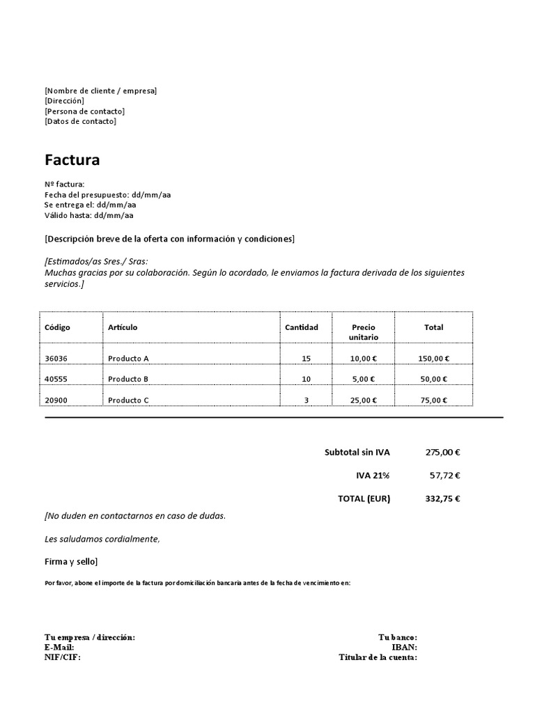 Modelo de factura word 1and1 pdf
