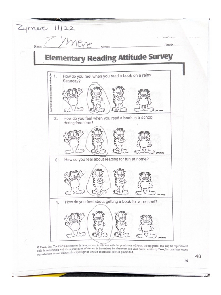 Garfield reading assessment pdf