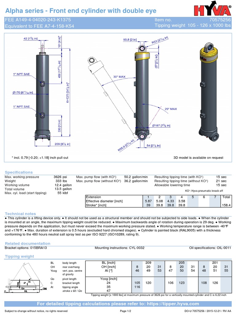Alpha Series - Front End Cylinder With Double Eye | PDF | Piston | Pump