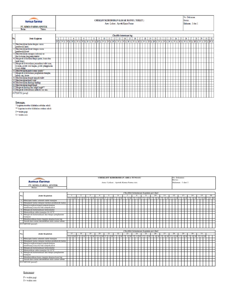 Checklist Kebersihan Apotek Kimia Farma | PDF