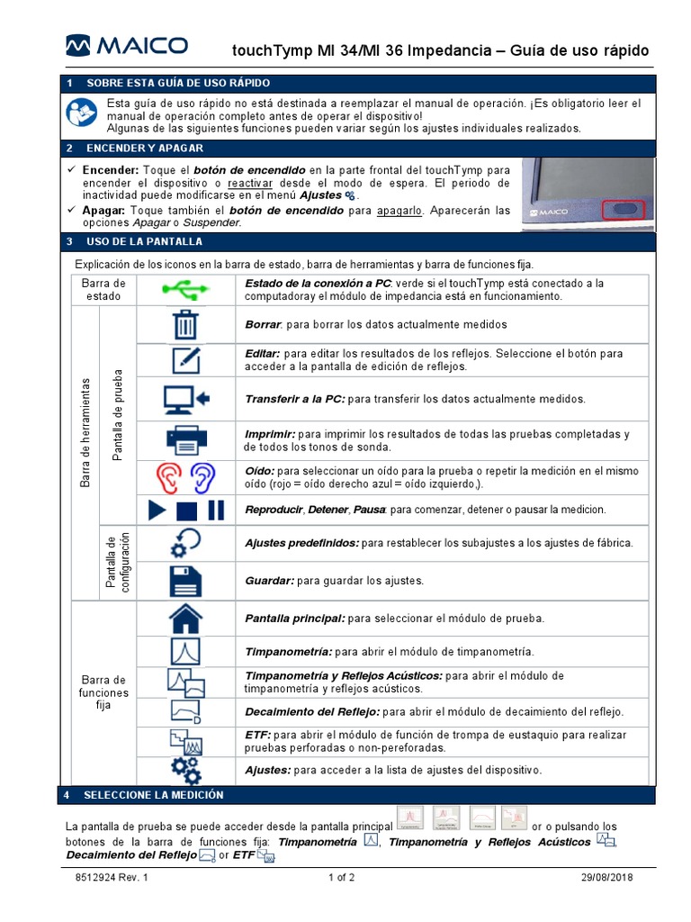 Guía Rápida touchTymp MI 34/36 | PDF