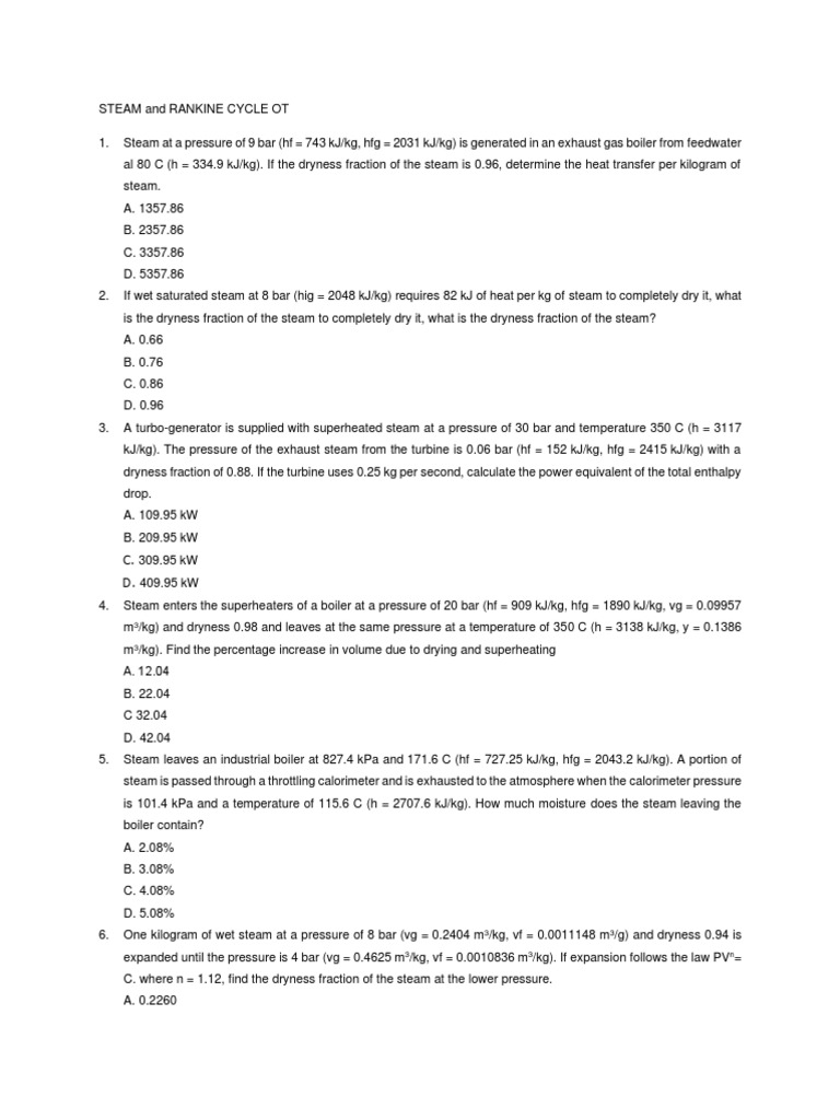 Steam and Rankine Cycle Ot | PDF | Steam | Boiler