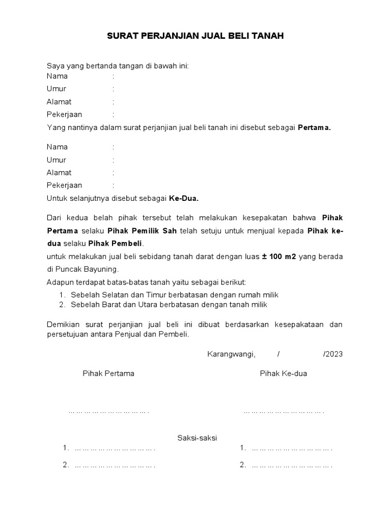 Surat Perjanjian Jual Beli Tanah | PDF
