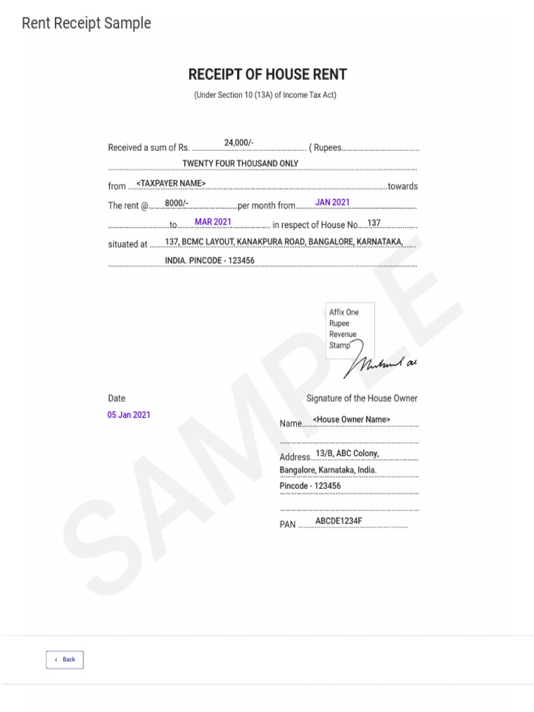 Sample Rent Receipt Template | PDF