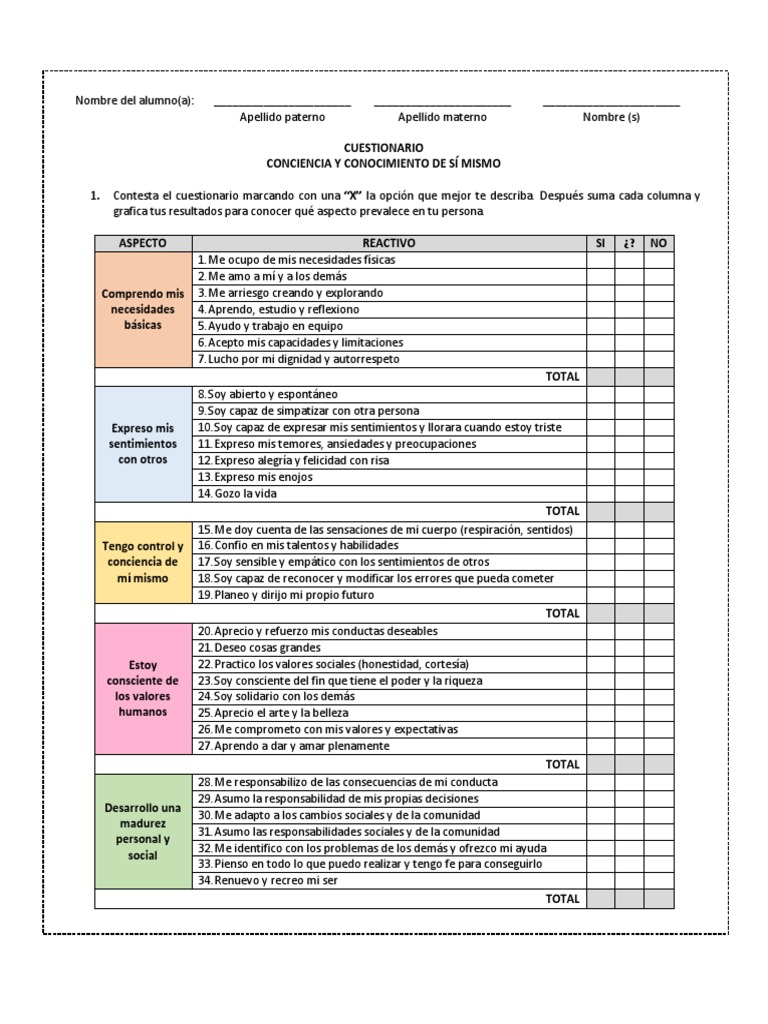 Cuestionario de Autoconocimiento Personal | PDF