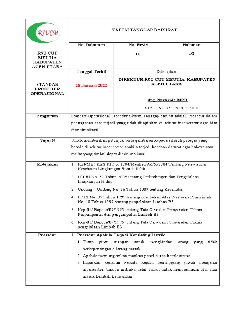 Prosedur Tanggap Darurat Kebakaran RSU | PDF