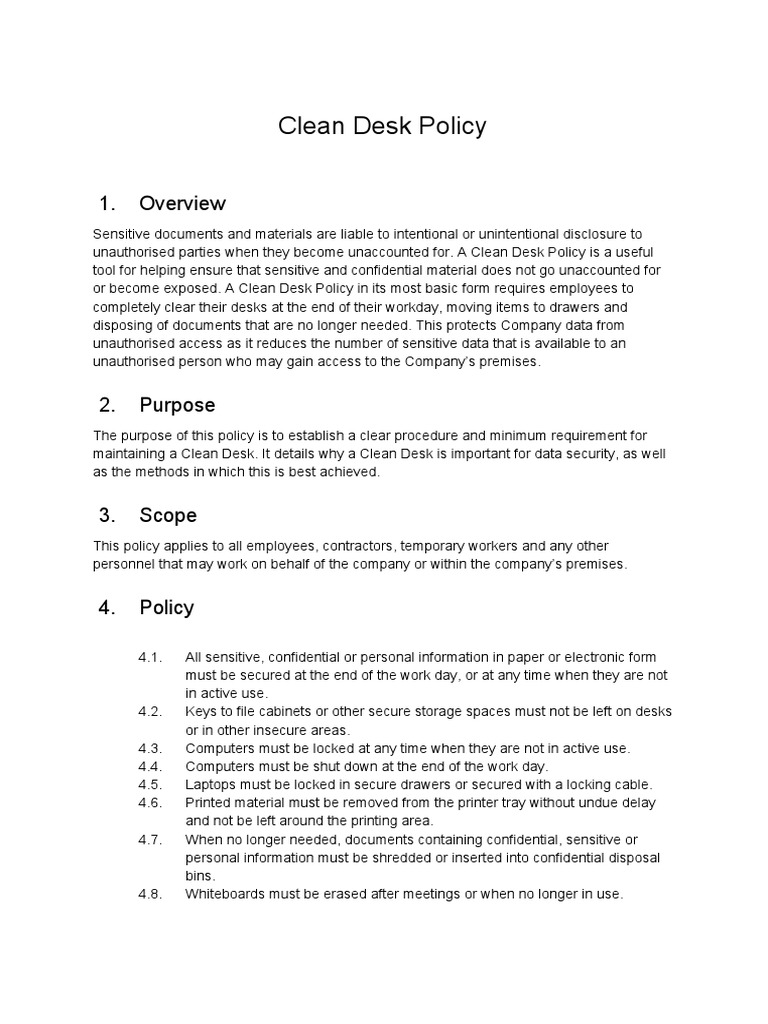 Clean Desk Policy1 PDF Information Security Computing