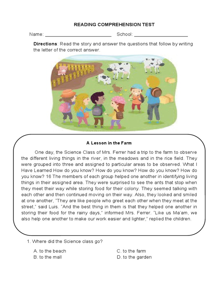 Reading Comprehension Test PDF Coral Reef Human Nose