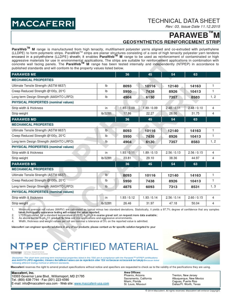 TDS-US-ParaWeb M, Nov15 | PDF | Strength Of Materials | Creep (Deformation)