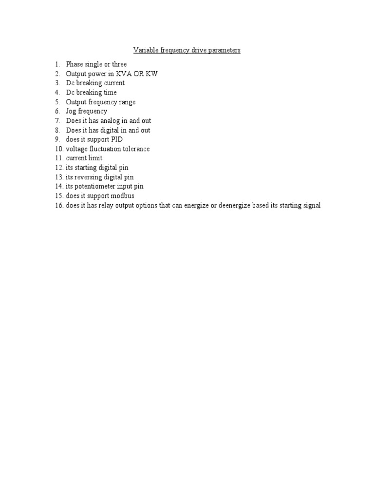 VFD Parameter Settings Overview | PDF