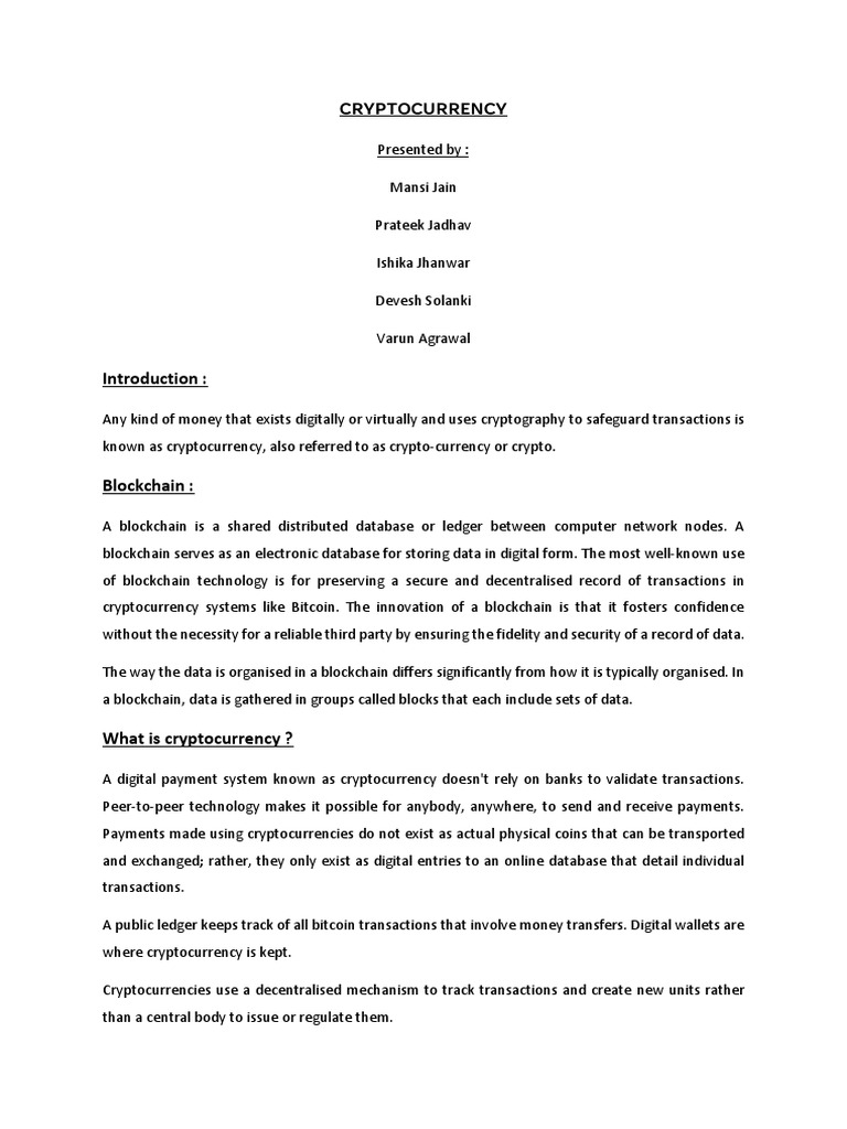 CRYPTOCURRENCY PPT Report | PDF | Cryptocurrency | Bitcoin