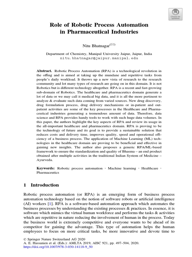 Role of Robotic Process Automation in Pharmaceutical Industries | PDF ...