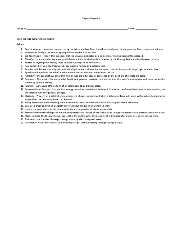 Pagsasalin ng Agham sa Filipino | PDF | Volcano | Earth