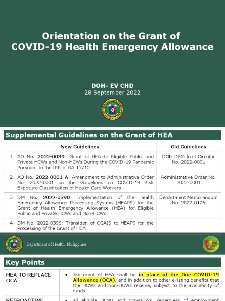DOH EV CHD Orientation On HEA Supplemental Guidelines PDF Health