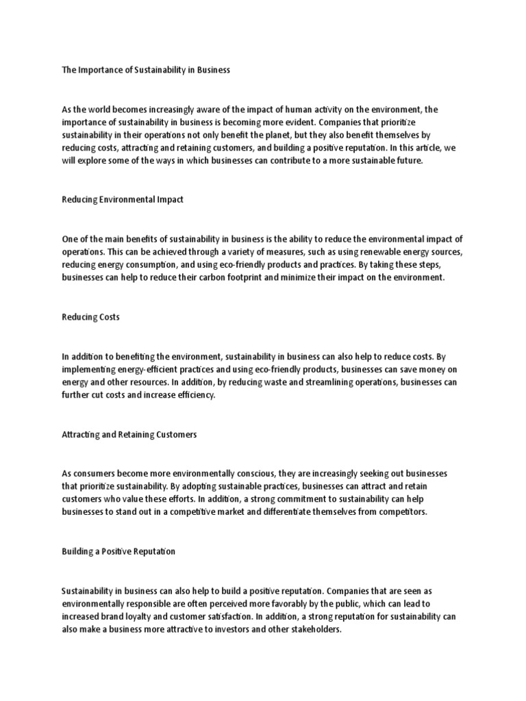 Importance of Sustainability in Business | PDF | Sustainability ...