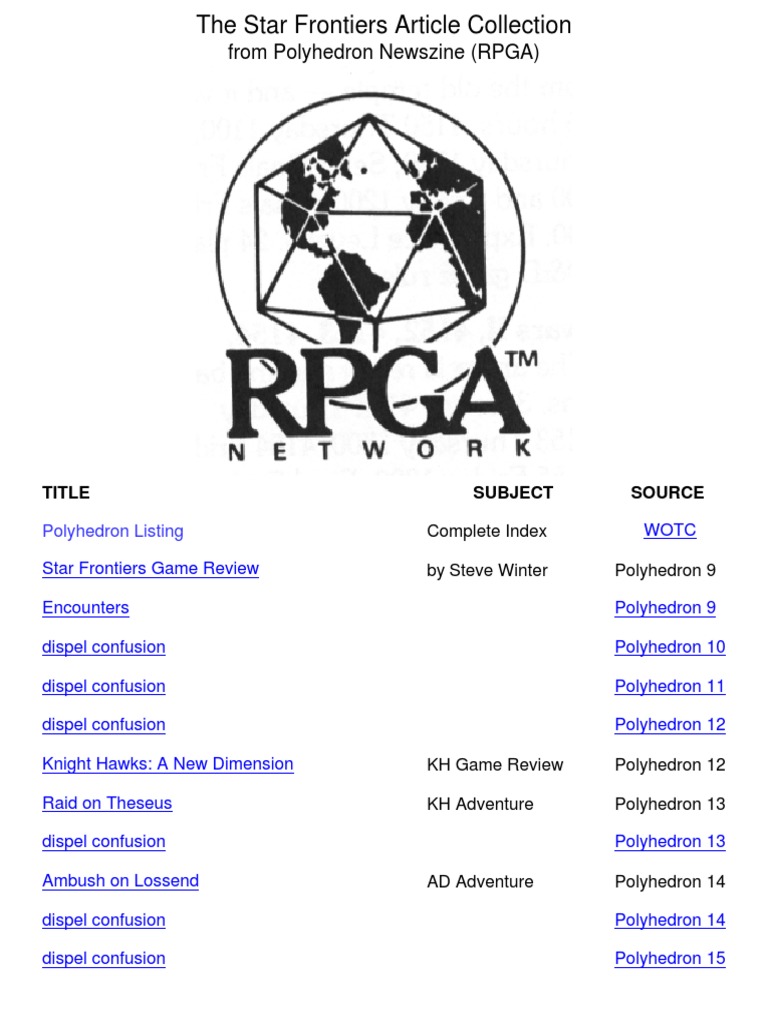 The Star Frontiers Article Collection - Polyhedron | PDF