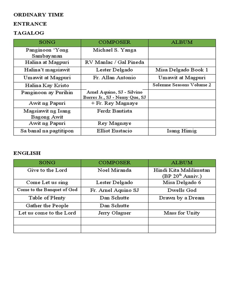 Tagalog Liturgical Songbook | PDF | Mary, Mother Of Jesus