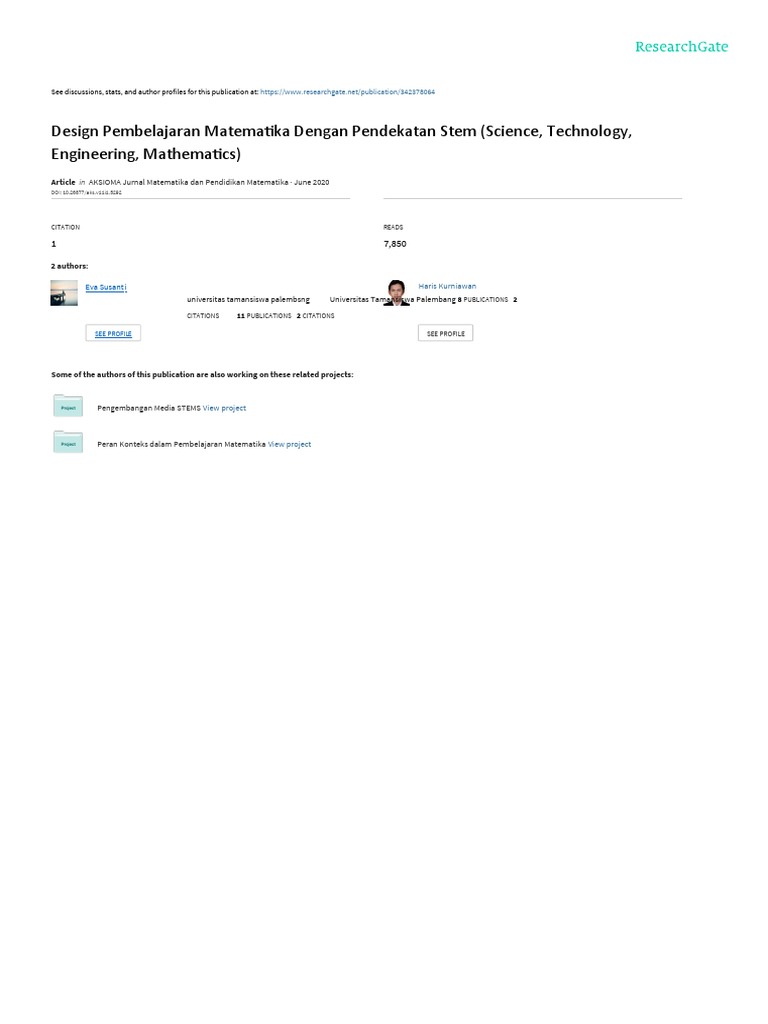 Design Pembelajaran Matematika Dengan Pendekatan Stem Science