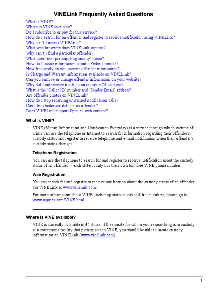VINELink FAQ PDF World Wide Web & Web(00)