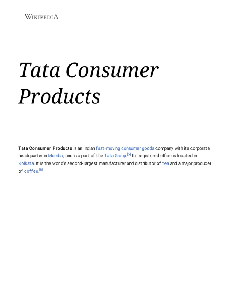 Tata Consumer Products Wikipedia Pdf