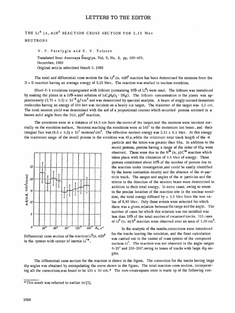 Li6 N Alpha Triitum | PDF | Neutron | Proton