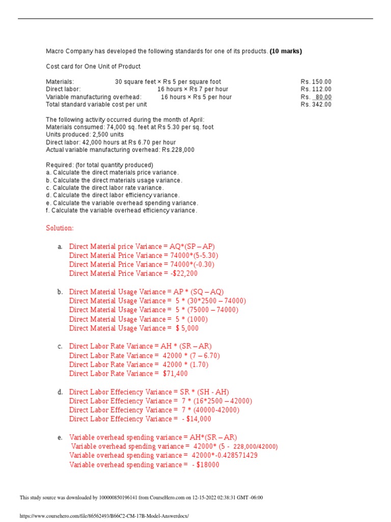 Calculating Cost Variances for Materials, Labor, and Overhead for a