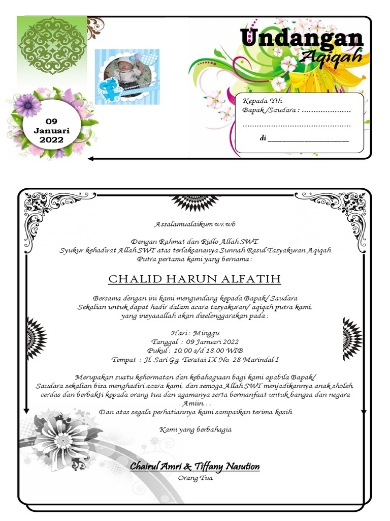 Undangan Aqiqah Contoh 01 (Edited) | PDF